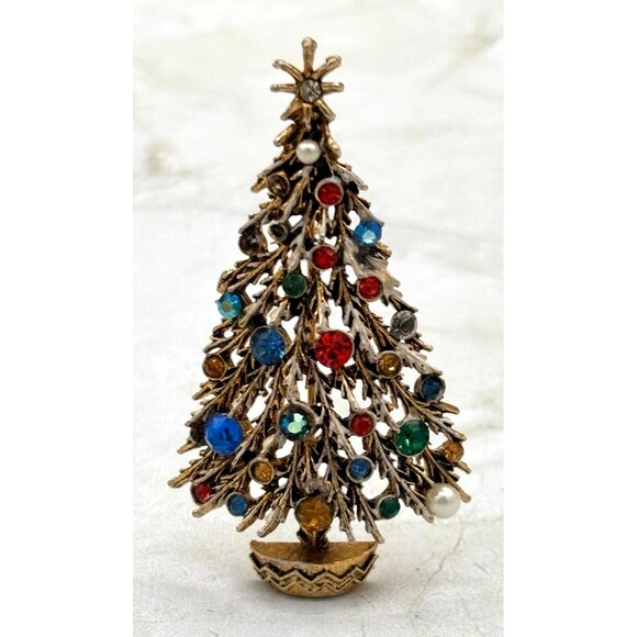 Vintage ART Arthur Pepper Brooch Pin Christmas Tree Gold/Brass Tone Signed - Picture 9 of 11